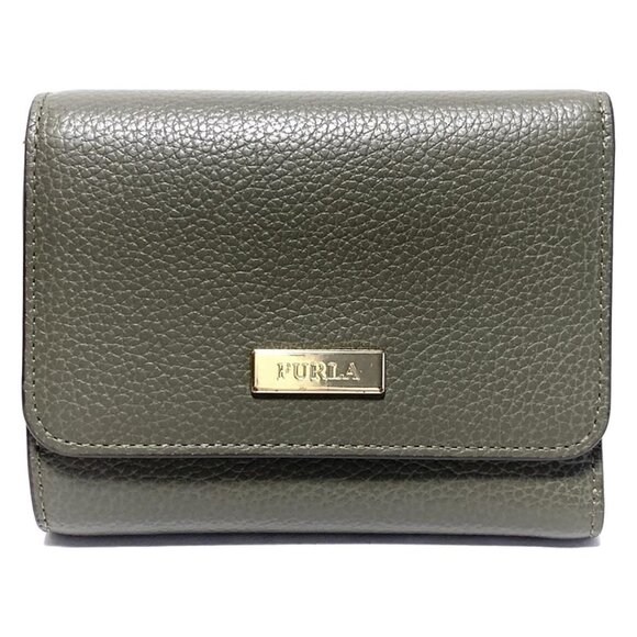 Auth FURLA - Khaki Leather Trifold Wallet - Picture 1 of 5